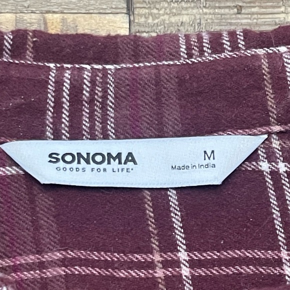 Sonoma Women's Burgundy Plaid Button Down Shirt - Picture 2 of 5